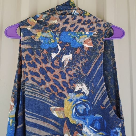 Womens Long Sleeveless Abstract Indigo Blue Leopard Print Vest Size Large Boho - Picture 5 of 6